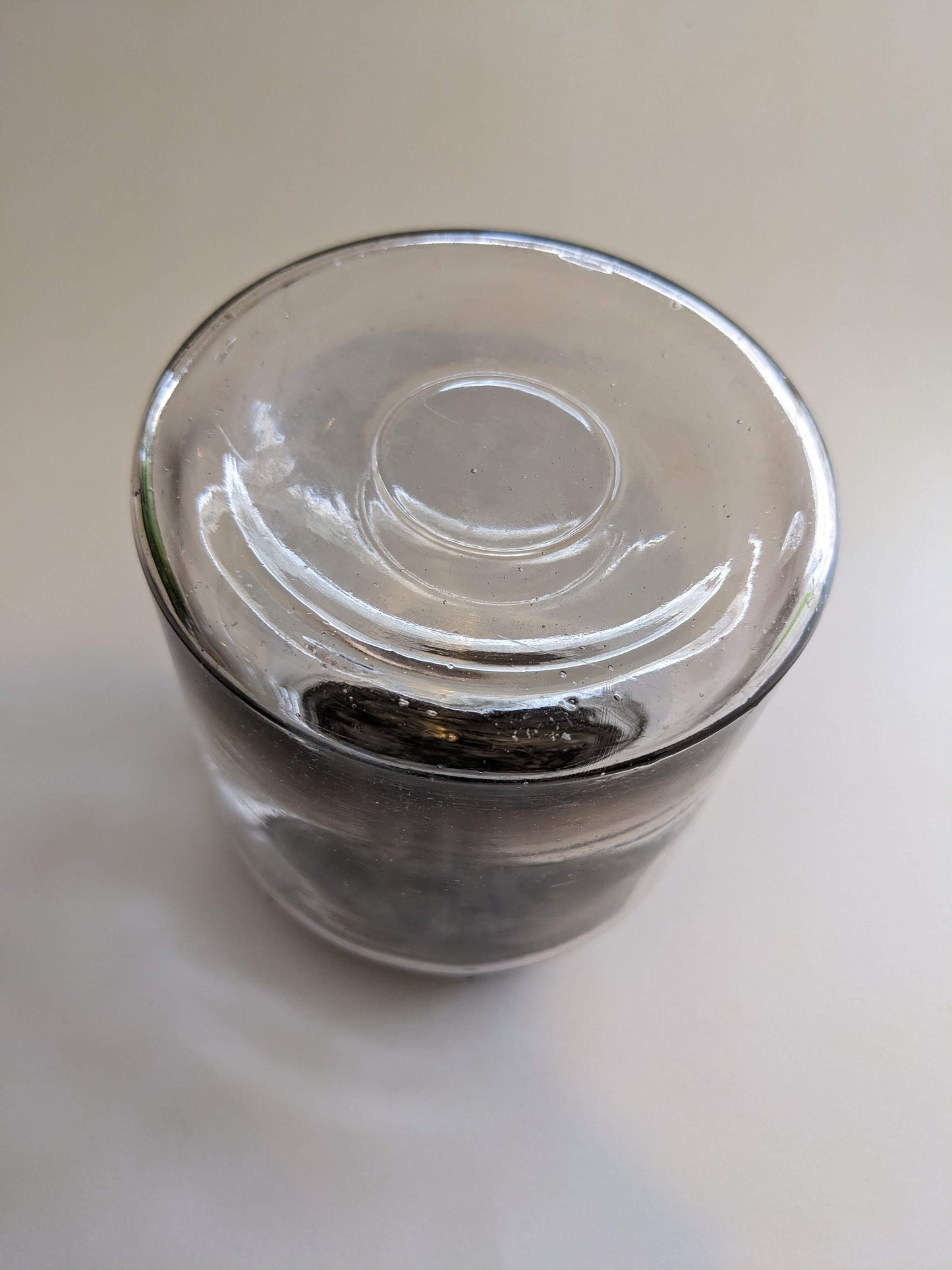 Lidded Screw Top Glass Jar - mouth blown early 1900