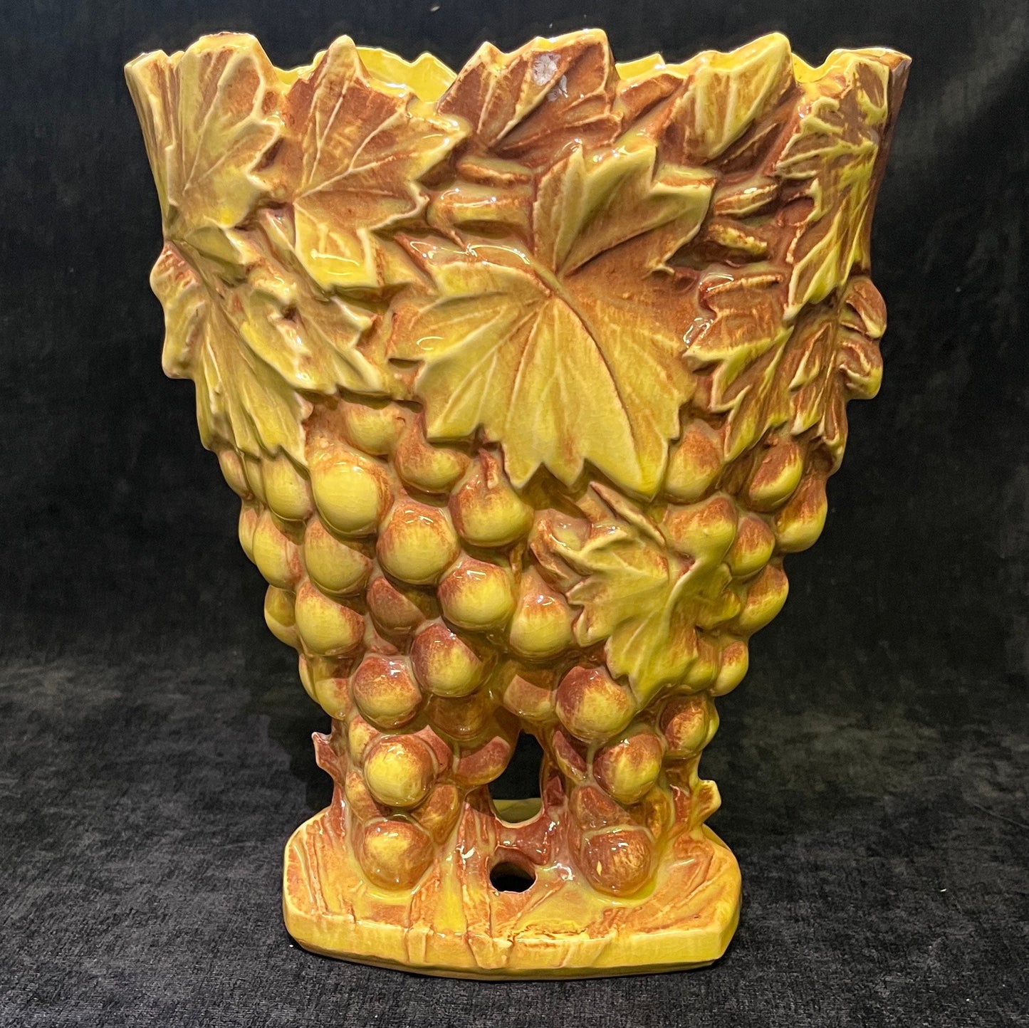 McCoy Grapes and Leaves Vase Yellow and Brown - Vintage McCoy Vase