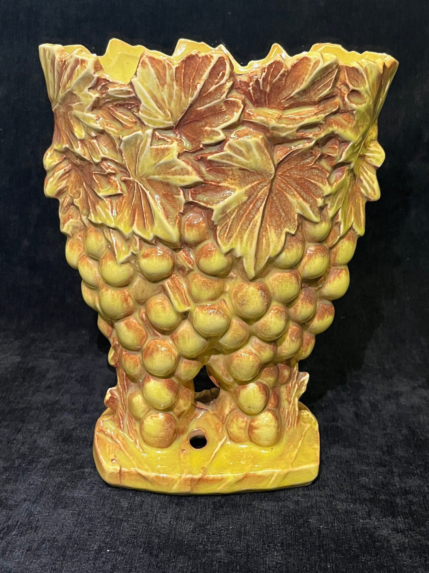 McCoy Grapes and Leaves Vase Yellow and Brown - Vintage McCoy Vase