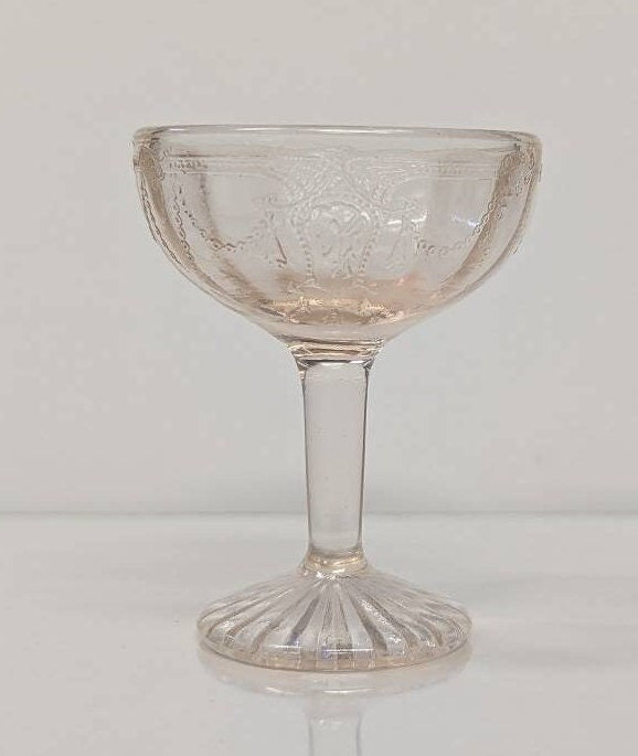 Jennifer Minatures Mosser Glass In Cameo Pattern Children's Set RARE Miniature Pink Champagne Glasses - Set of 4