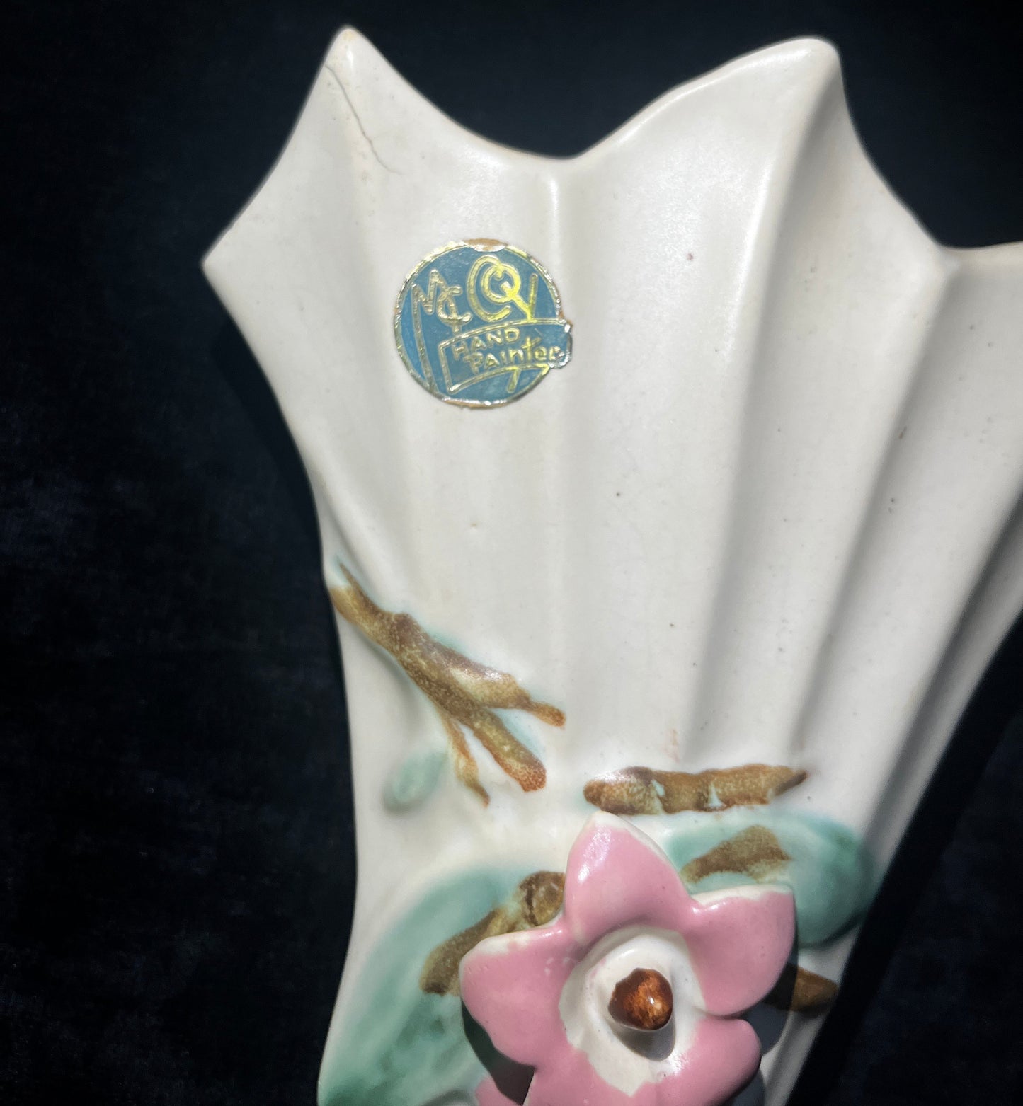 McCoy Hand Painted Blossomtime Wall Pocket - With Original Logo Tag