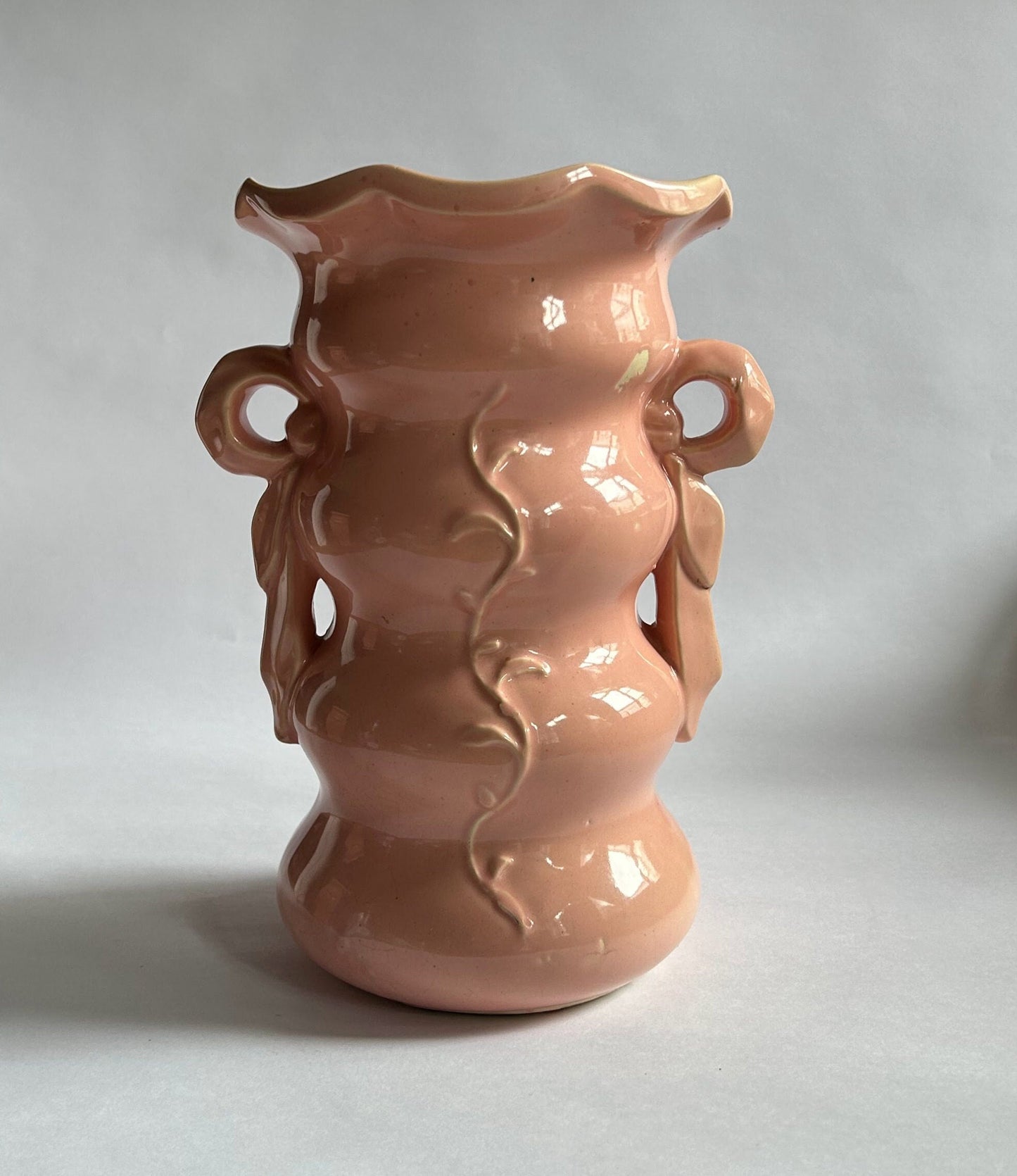 McCoy Large Pink Pottery Vase - McCoy Ribbons and Vines Vase - Vintage 1940's