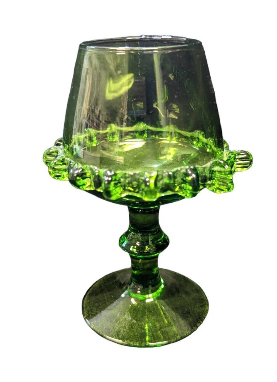 Handblown Green Glass Pitcher and 6 Goblets - Made in Czechoslovakia - BoHo Style - Bohemian Glass
