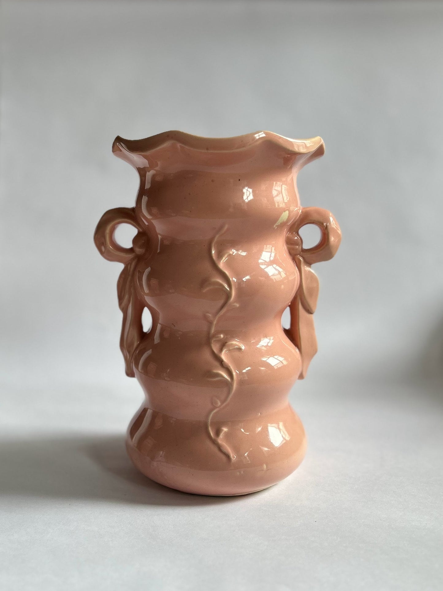 McCoy Large Pink Pottery Vase - McCoy Ribbons and Vines Vase - Vintage 1940's