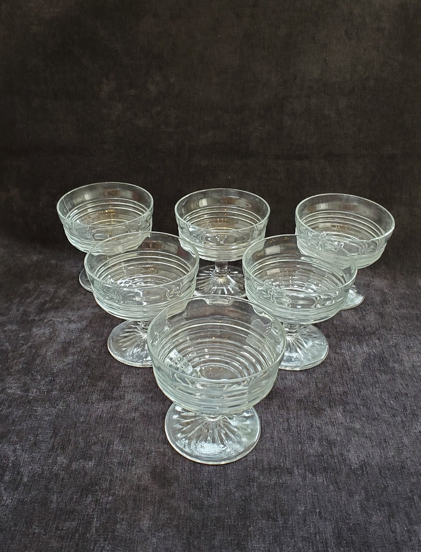 Clear Depression Glass Pedestal Dessert Cups - Concentric Circles Pattern Depression Glass - Set of 6 Ice Cream or Pudding Cups