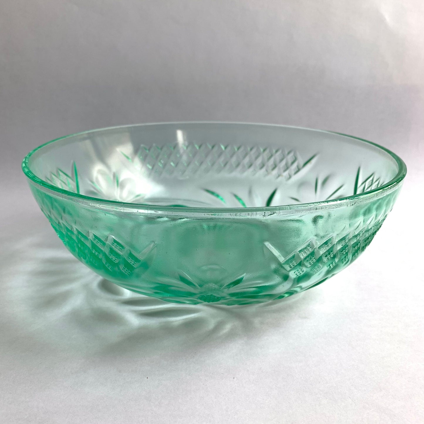 Hazel Atlas Uranium Glass Sherbet Set - Hazel Atlas Green Depression Vaseline Glass Floral and Diamond Set