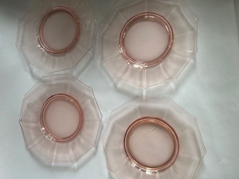 Cambridge Pink Decagon 8" Depression Glass Plates - 4 Sold Individually - Pink Cambridge Glass Plates - Elegant Decagon Pink Plates