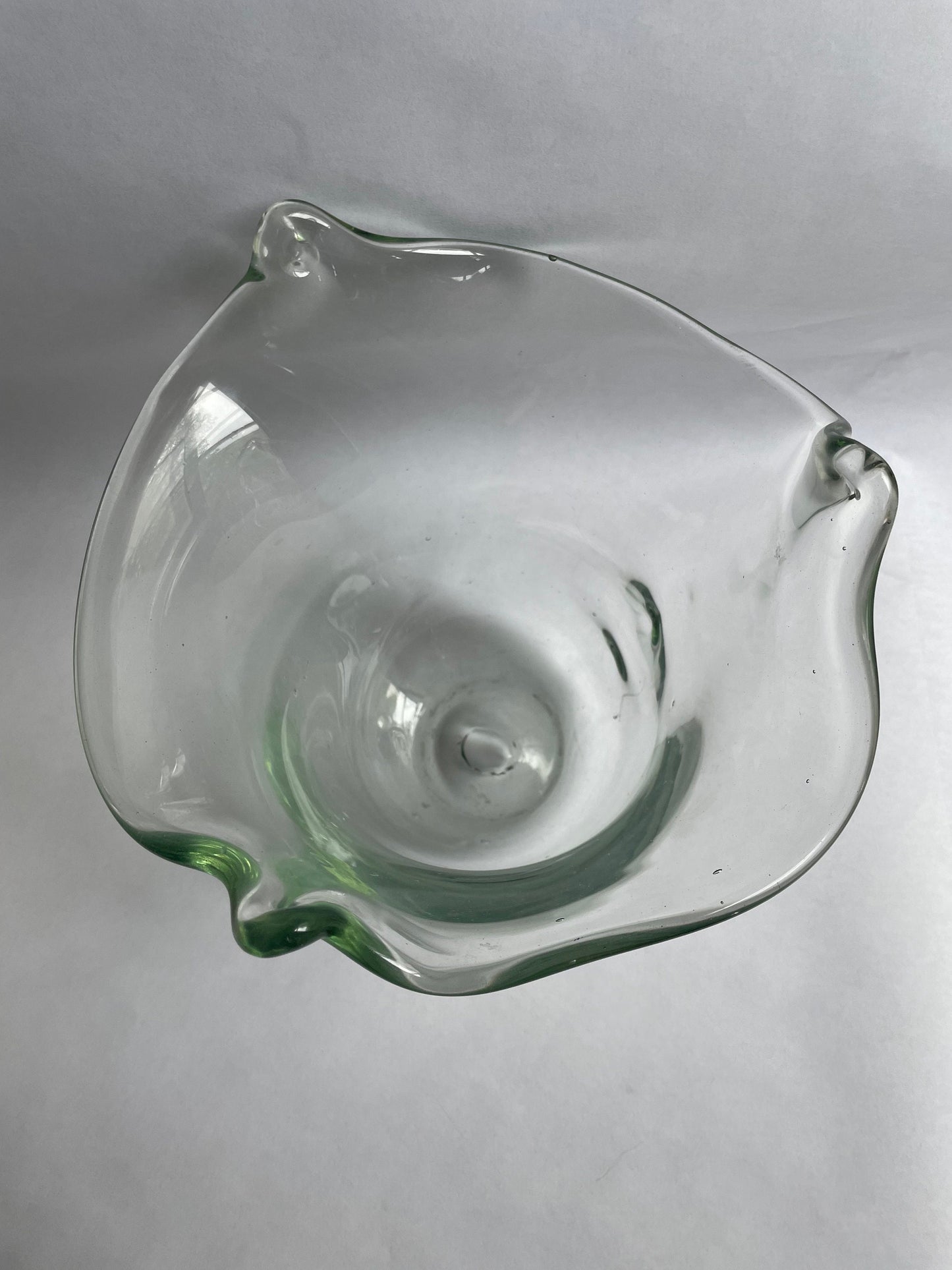 Blown Glass Bowl - Green Tinted Hand Blown Bowl - Hand made Ruffled Edge Decorative Bowl