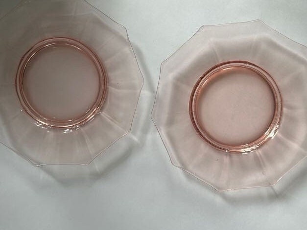 Cambridge Pink Decagon 8" Depression Glass Plates - 4 Sold Individually - Pink Cambridge Glass Plates - Elegant Decagon Pink Plates