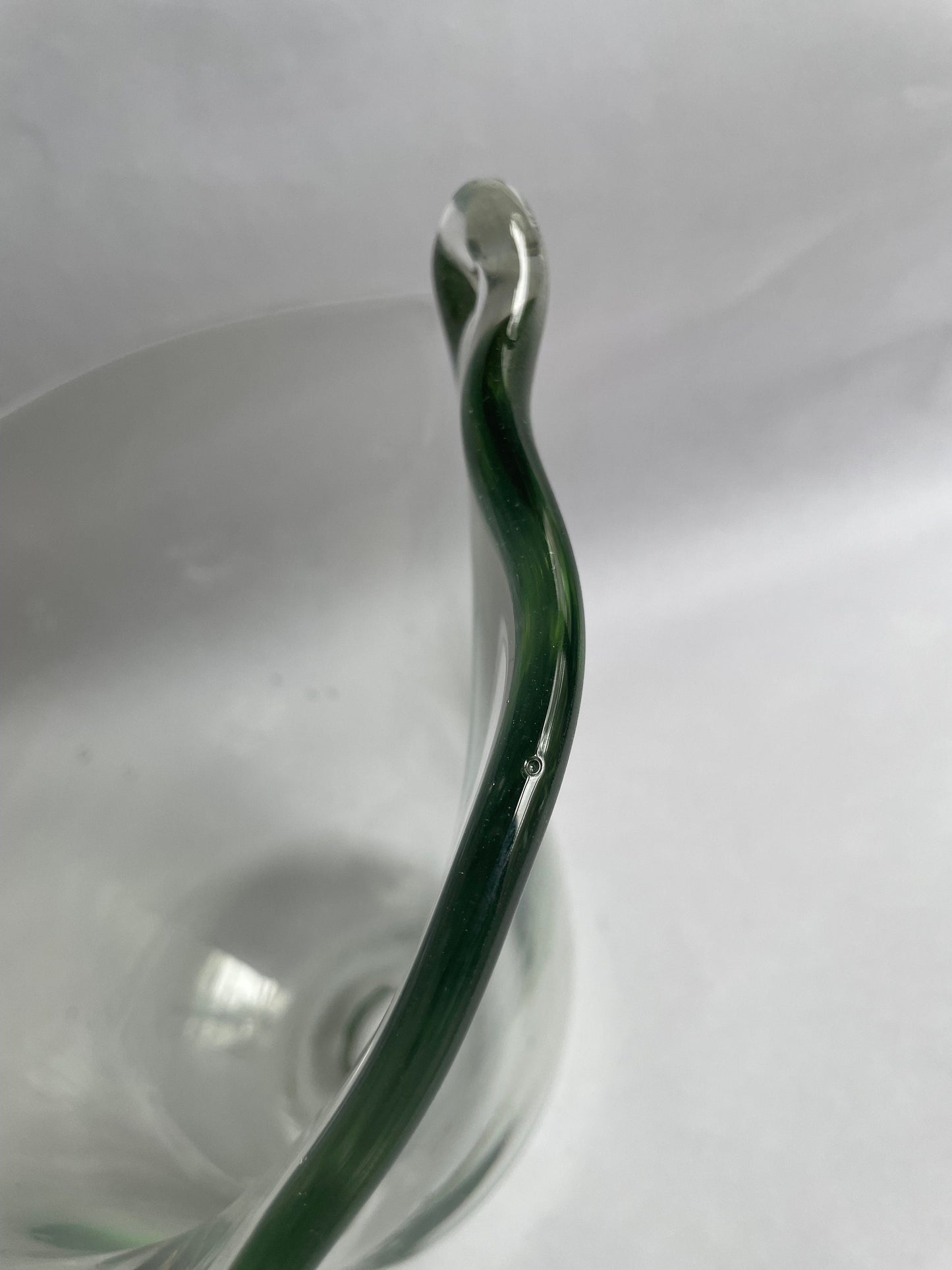 Blown Glass Bowl - Green Tinted Hand Blown Bowl - Hand made Ruffled Edge Decorative Bowl