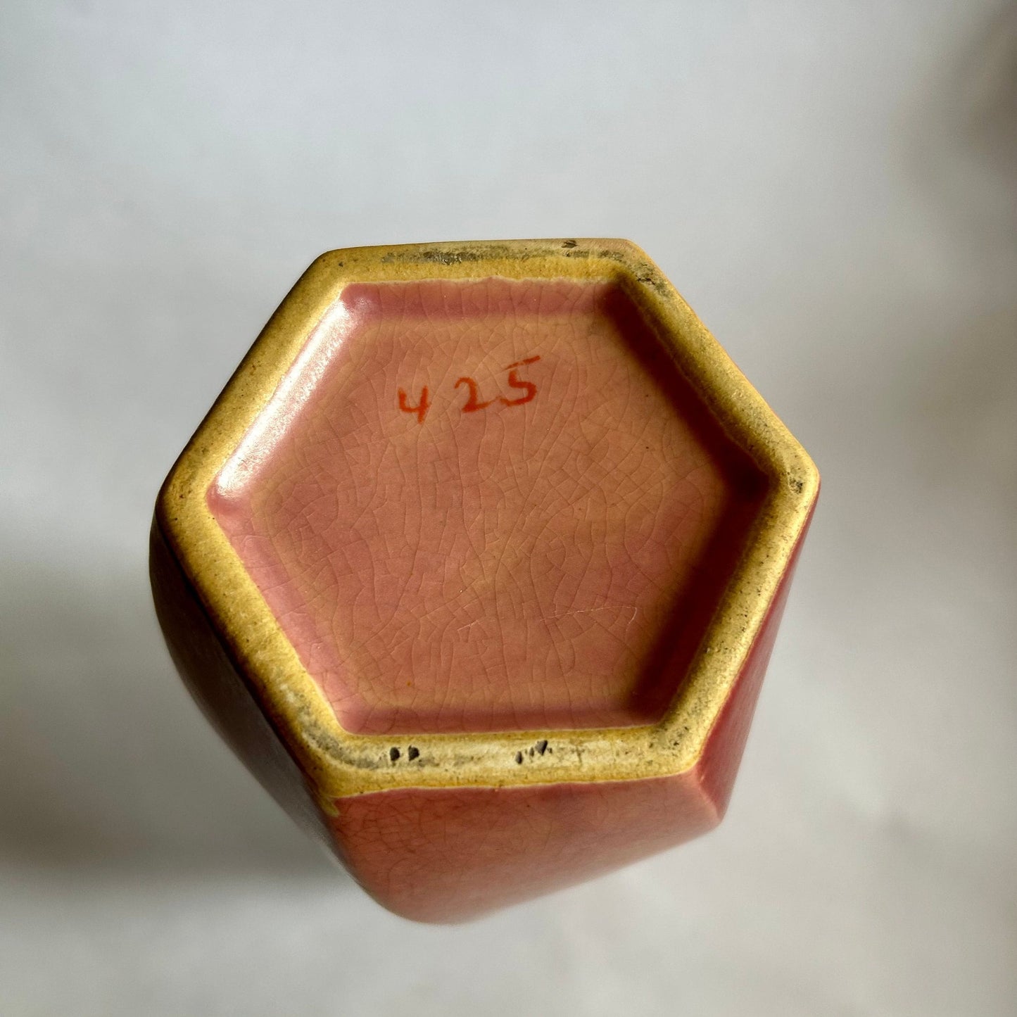 RARE Roseville 1924 Twist Futura Vase # 424-8 - Art Deco Style Vase in matt Terracotta with inserts of Blue and Green - RARE Twist Futura