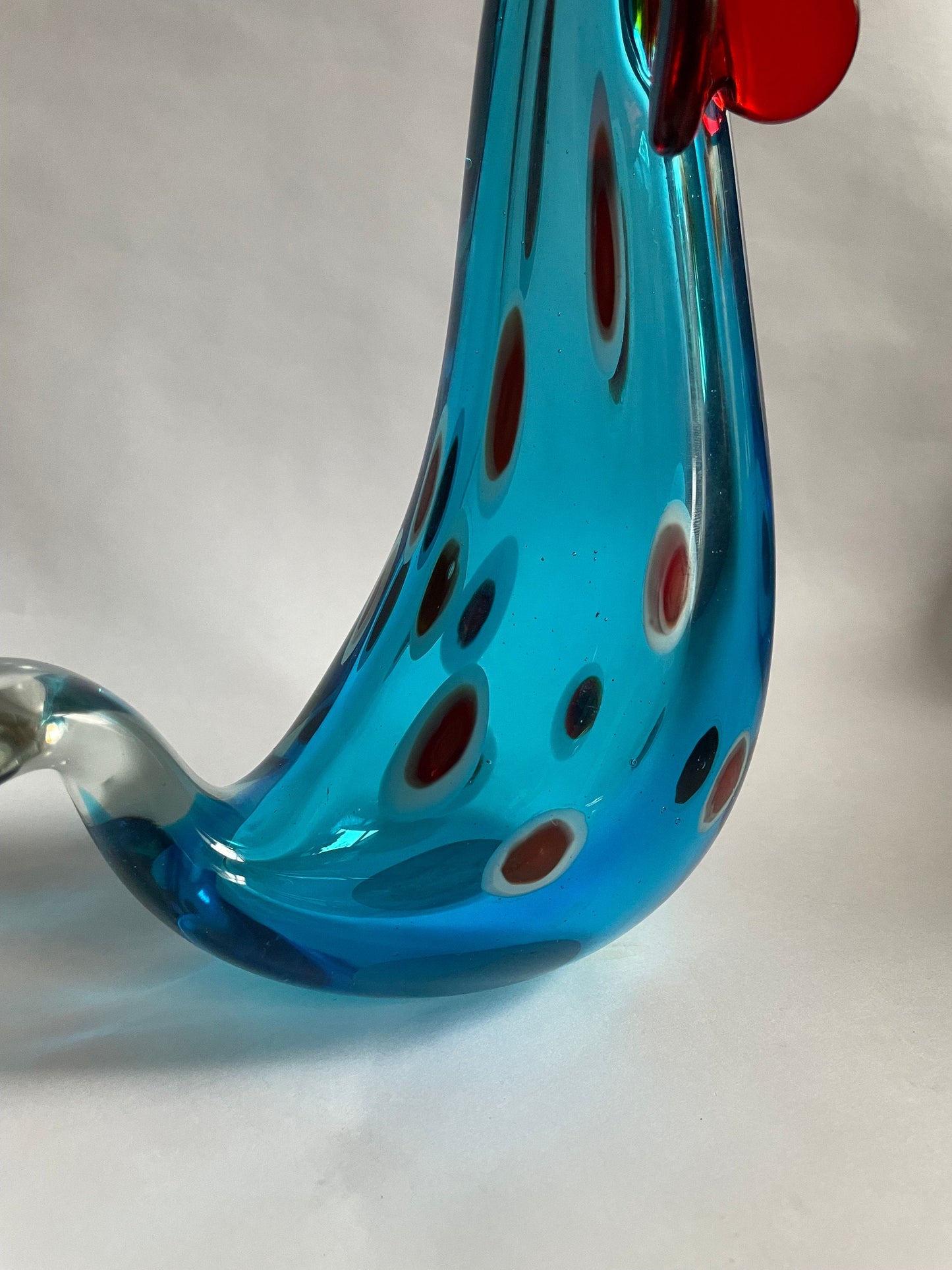 Wonderful Art Glass Rooster - - Millefiori Infused in Mediterranean Blue Glass - Kitchen Chicken Decoration
