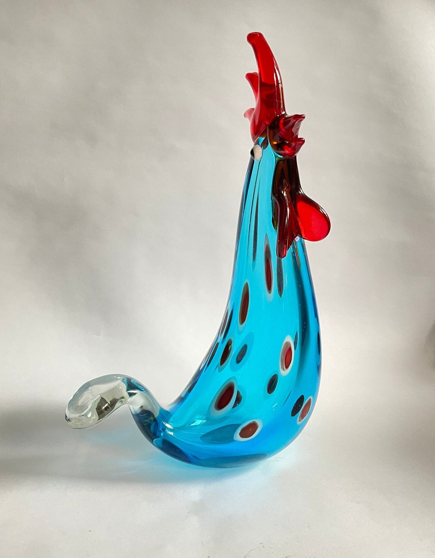 Wonderful Art Glass Rooster - - Millefiori Infused in Mediterranean Blue Glass - Kitchen Chicken Decoration