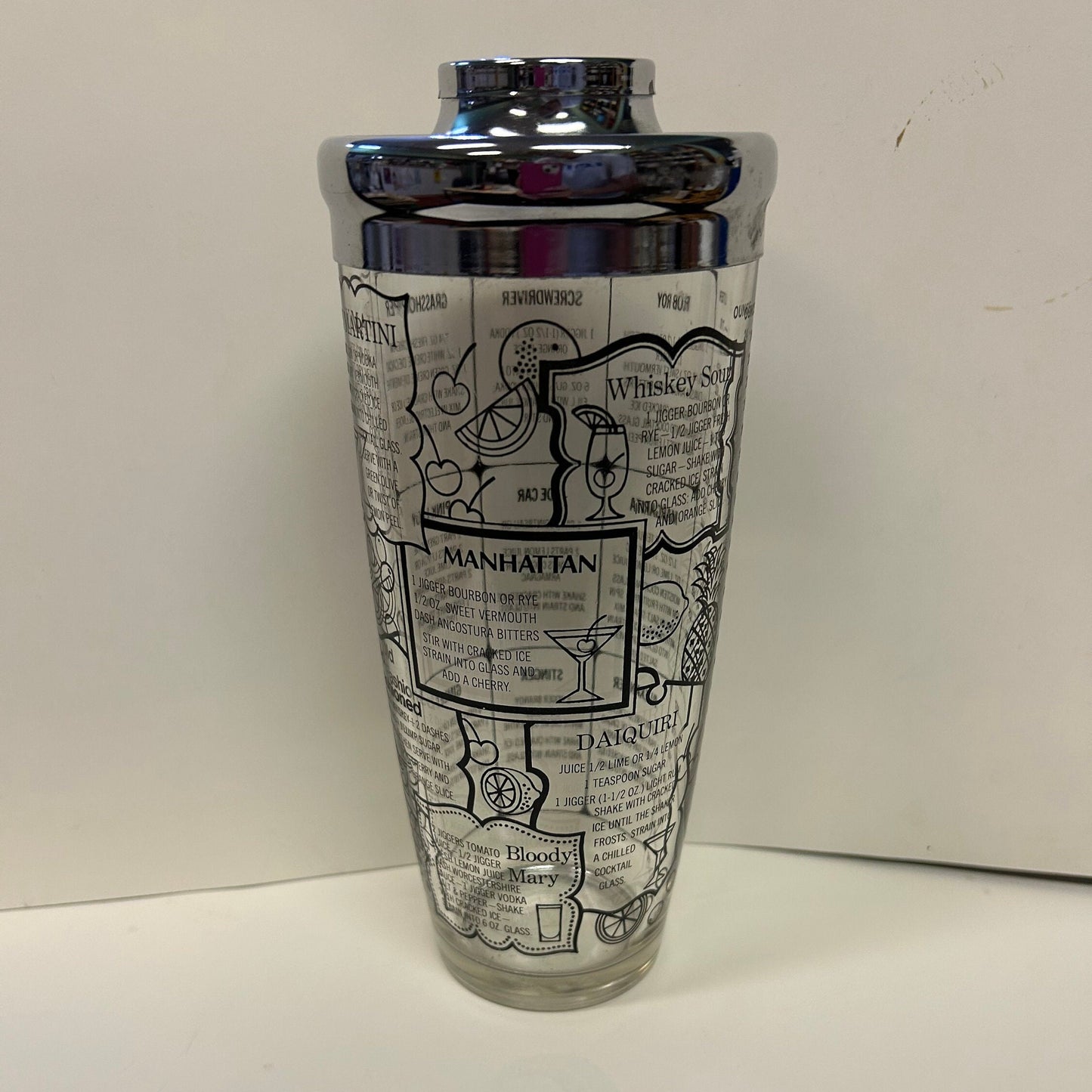 Irvineware Clear Glass Cocktail Shaker - 1970s Cocktail Shaker with Drink Recipes