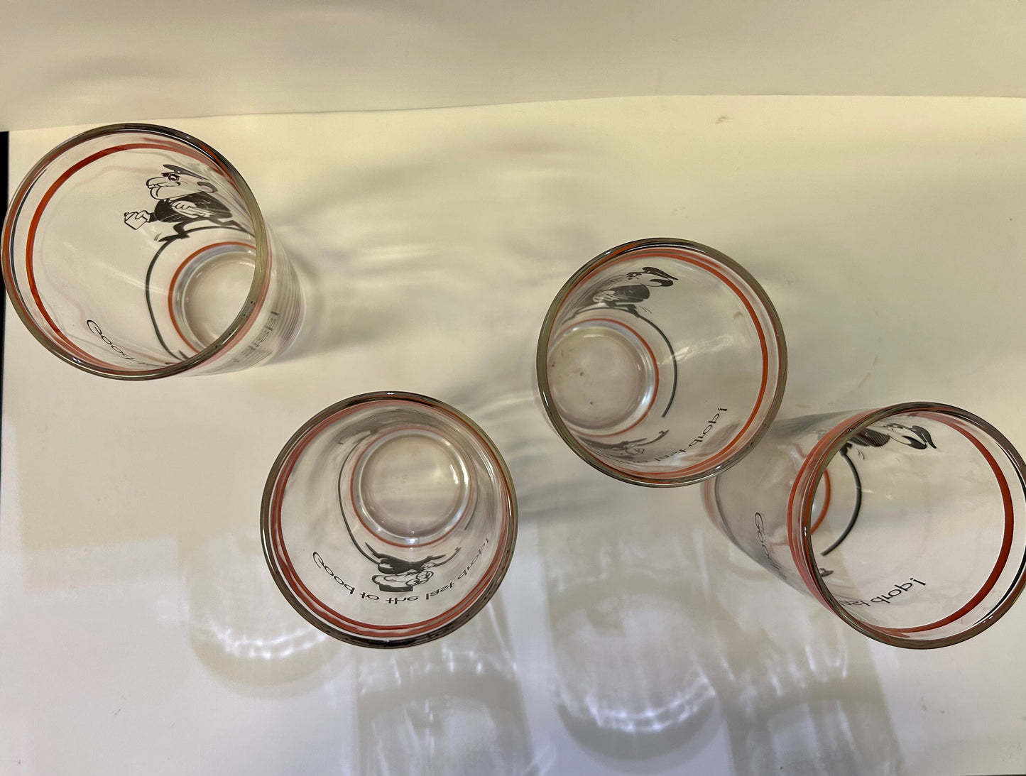Hazel Atlas Gay Fad 1950s Glasses - Vintage Painted Bartender 12 0unce Tumblers - 4 sold individually - Cartoon Painted Characters