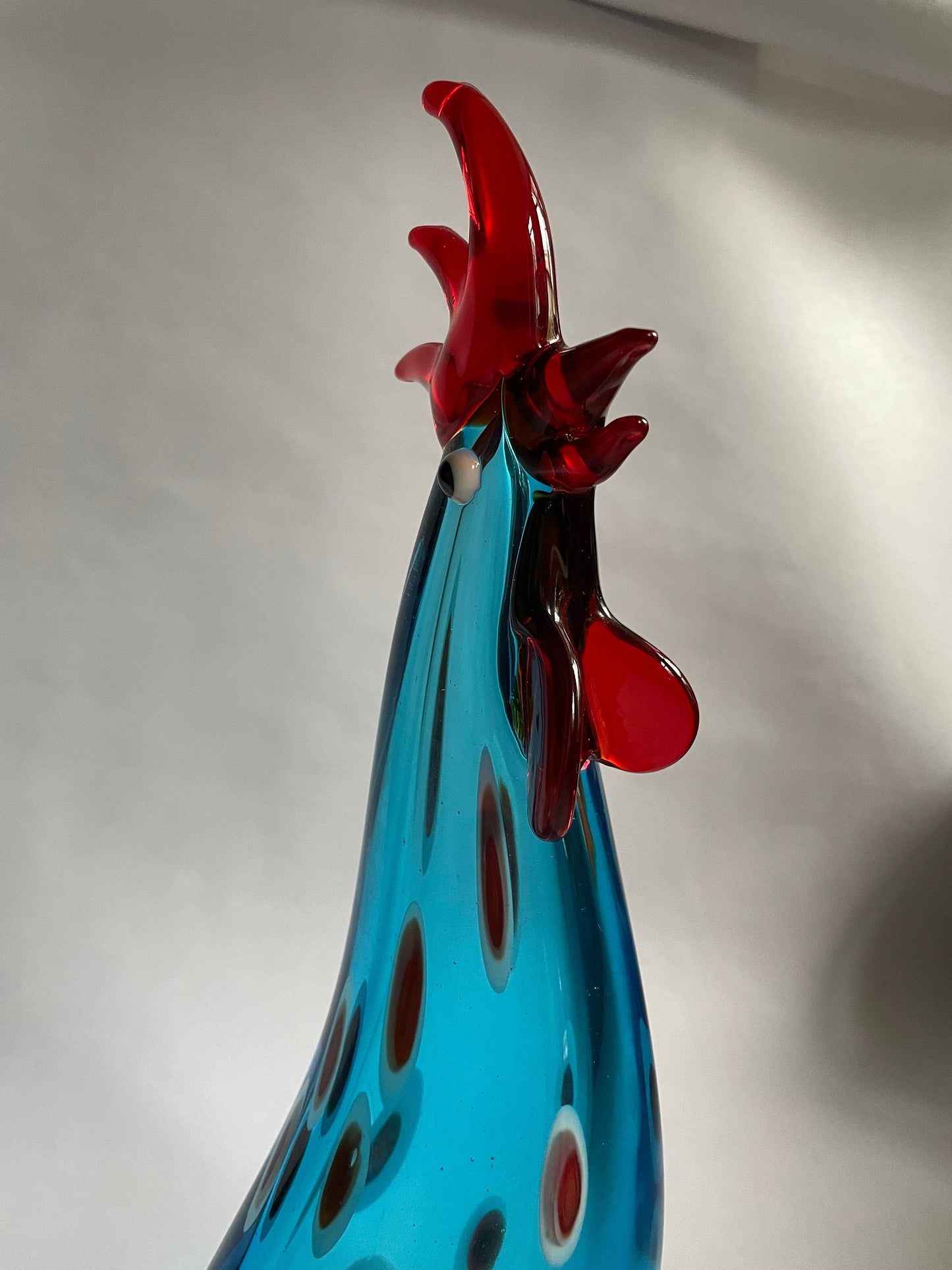 Wonderful Art Glass Rooster - - Millefiori Infused in Mediterranean Blue Glass - Kitchen Chicken Decoration