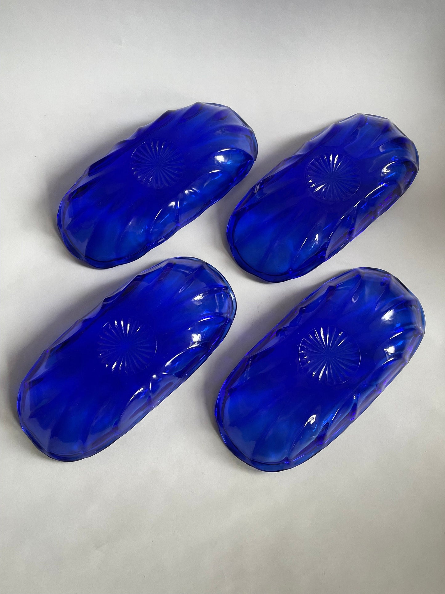 Banana Split Ice Cream Boats in Cobalt Blue Glass by Anchor Hocking - 4 available - SOLD INDIVIDUALLY - Candy dishes in Cobalt Blue