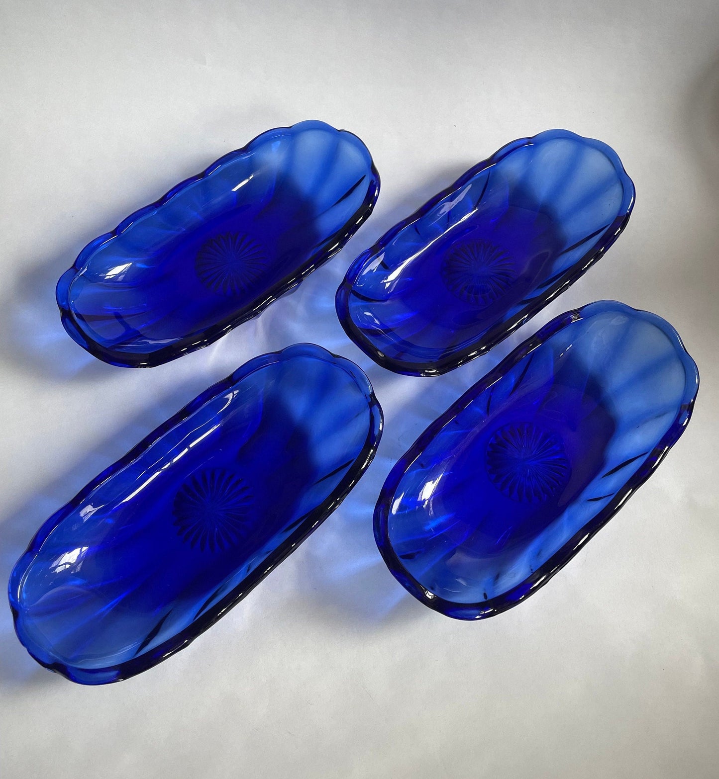 Banana Split Ice Cream Boats in Cobalt Blue Glass by Anchor Hocking - 4 available - SOLD INDIVIDUALLY - Candy dishes in Cobalt Blue