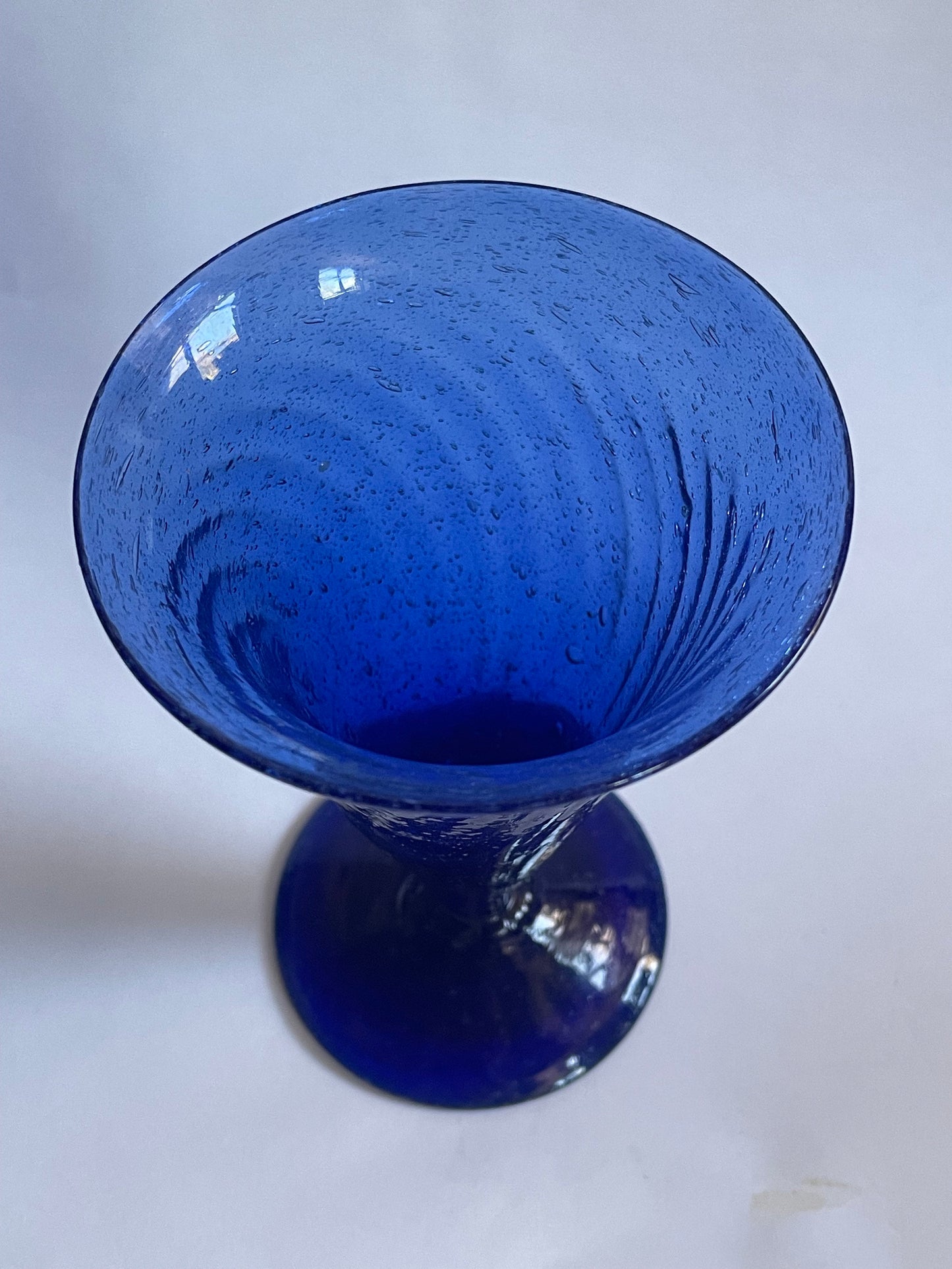 Hand Blown Swirled Cobalt Blue Fluted Glass - Fluted Wine Glass - Fluted Art Glass - Fluted Vase Glass - Lots of Bubbles in 5.2" tall Glass