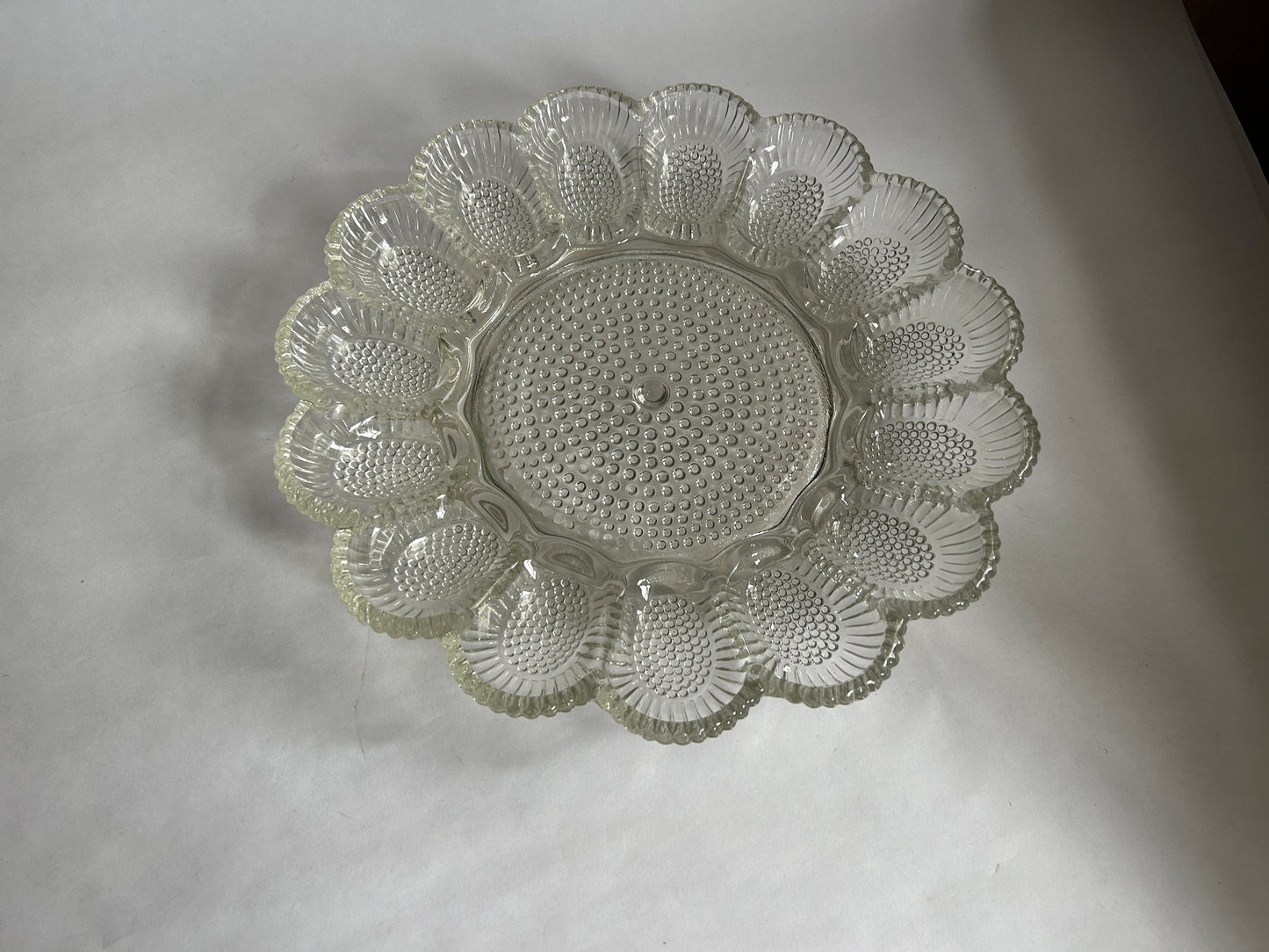 Depression glass Deviled Egg Tray - Serving Deviled Eggs at Table - Very Clear Bright Glass Deviled Egg Plate - Tray holds 15 Deviled Eggs