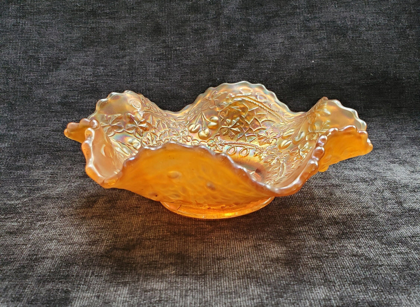 Fenton Marigold Carnival Glass Bowl with Cherry Pattern