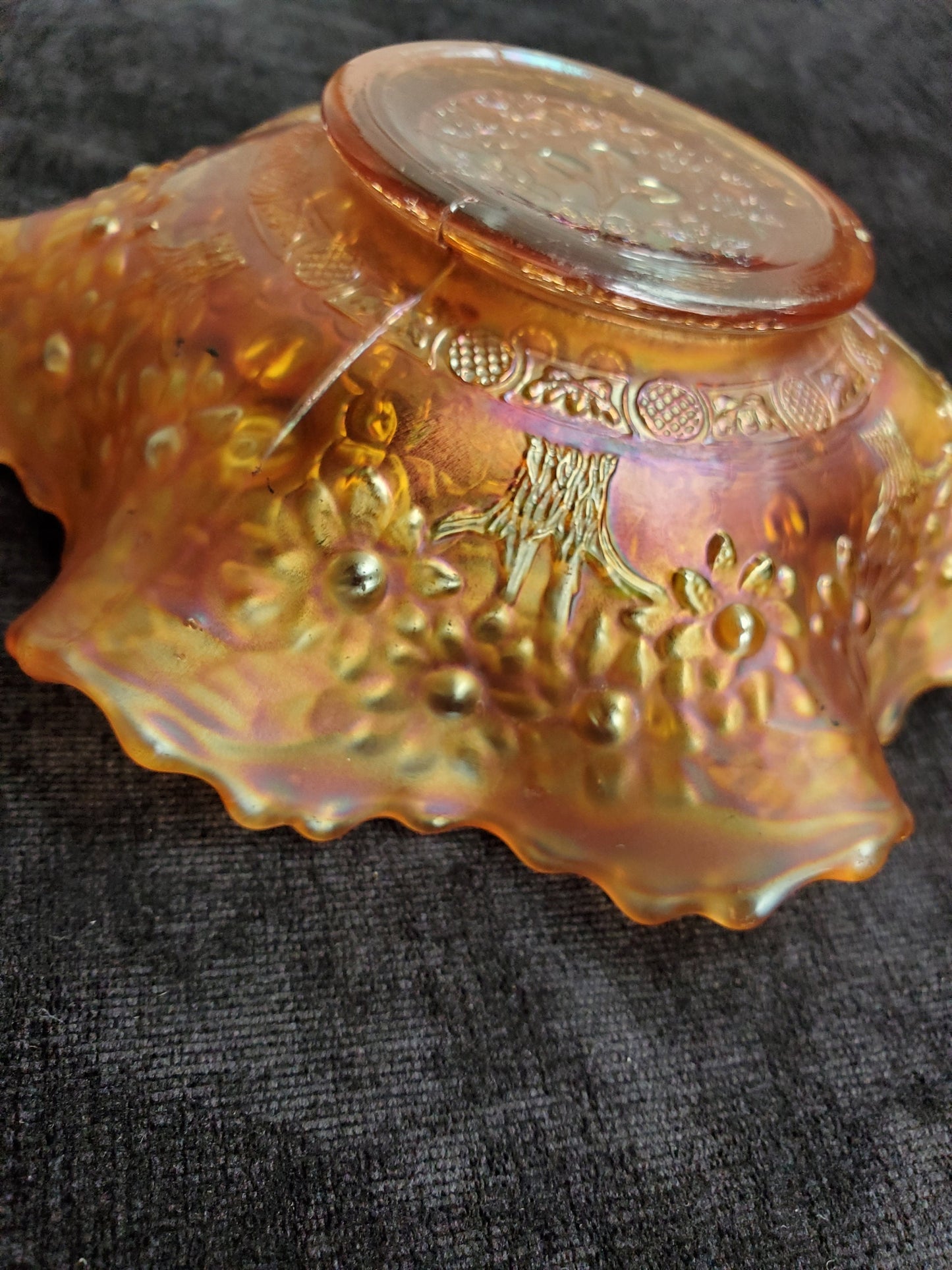 Fenton Marigold Carnival Glass Bowl with Cherry Pattern