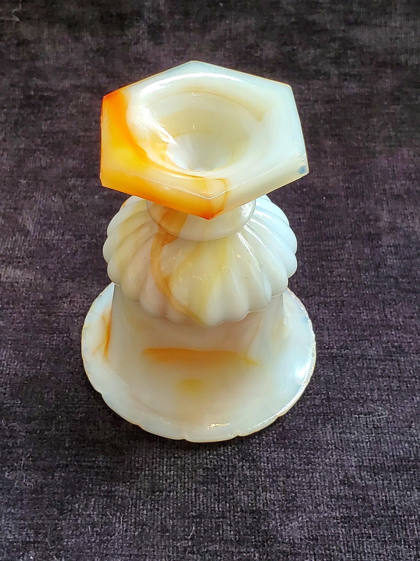 Slag Glass White/Orange Tiny Urn Shaped Container