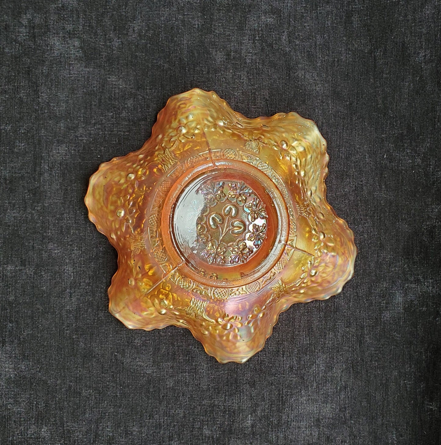 Fenton Marigold Carnival Glass Bowl with Cherry Pattern