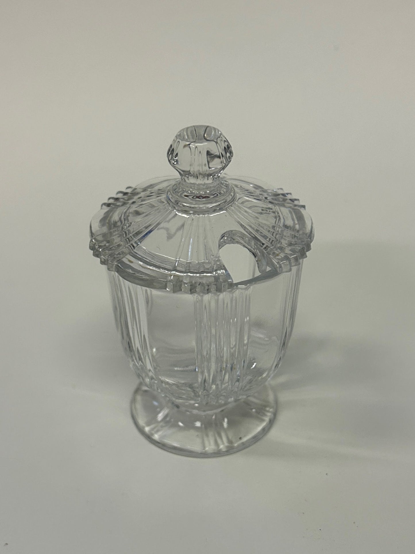 Clear Depression Glass Mustard Jar With Lid 3.5" tall - 1920s tiny Mustard jar -Perfect Size for Serving on Tray - Use with Tiny Spoon.
