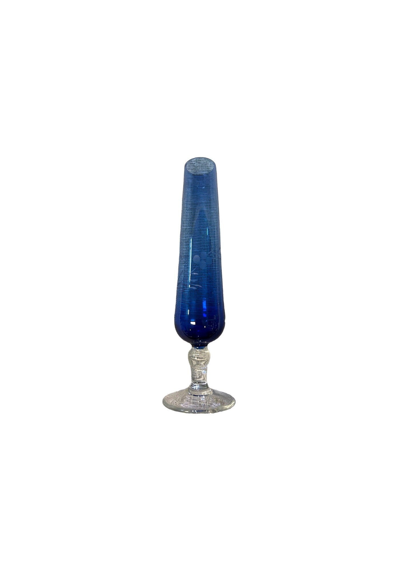 Hand Crafted Cobalt Bud Vase Etched with Blossoms- Etched Glass- Cobalt Blue- Bud Vase