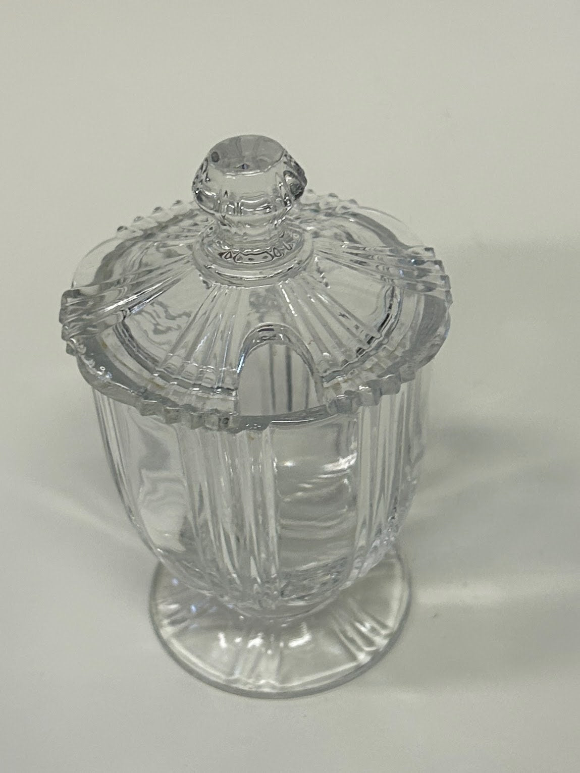Clear Depression Glass Mustard Jar With Lid 3.5" tall - 1920s tiny Mustard jar -Perfect Size for Serving on Tray - Use with Tiny Spoon.