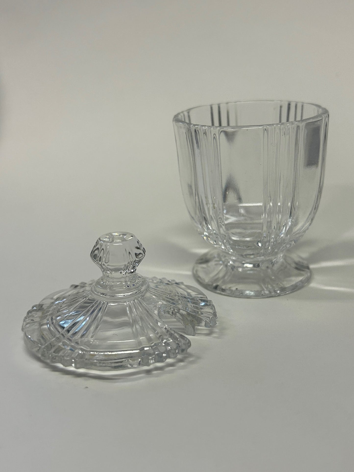 Clear Depression Glass Mustard Jar With Lid 3.5" tall - 1920s tiny Mustard jar -Perfect Size for Serving on Tray - Use with Tiny Spoon.
