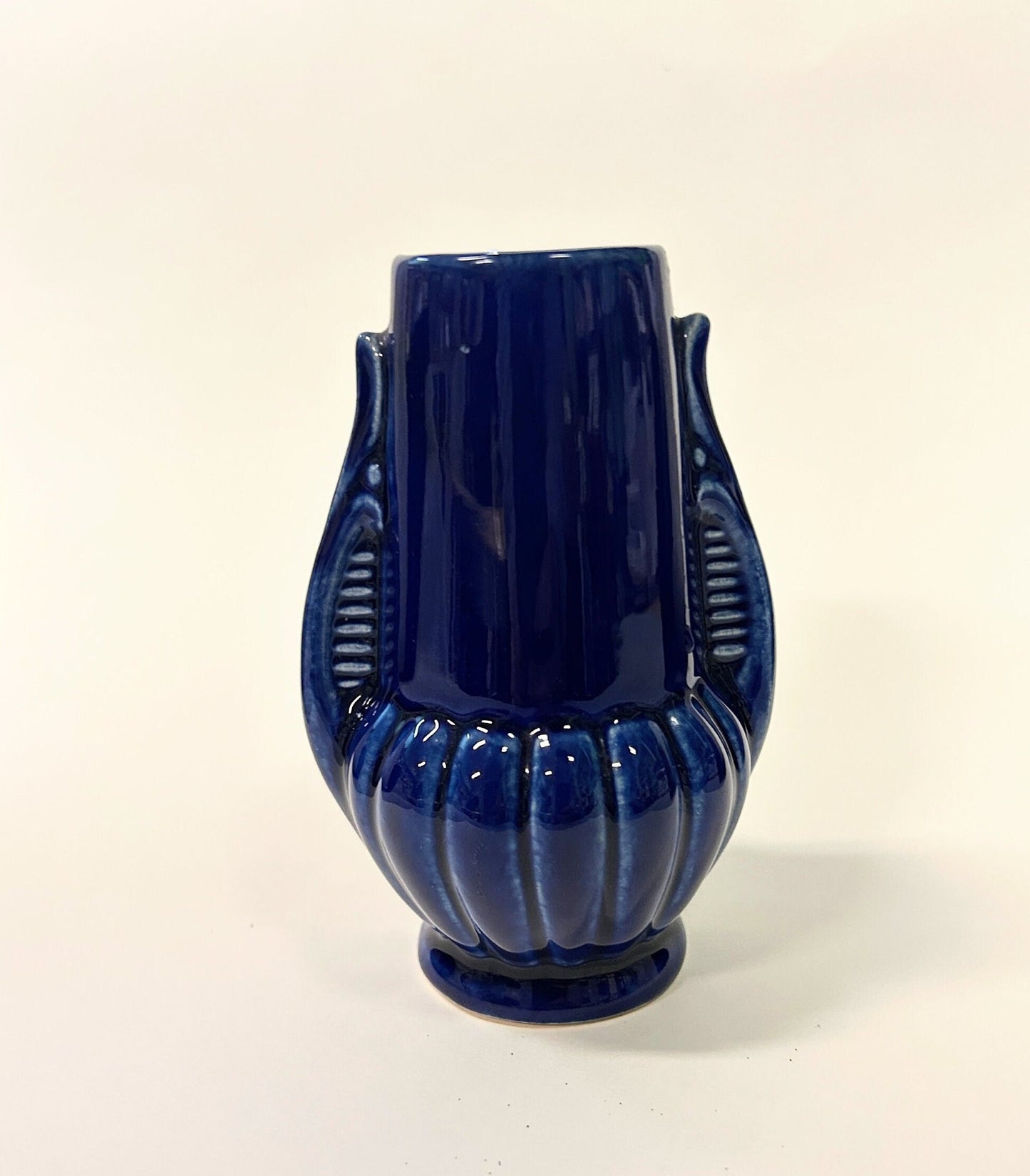 Cobalt Blue Art Deco Pottery Vase - Art Deco 1920s Style- Small 4.25"T Deco Vase - Perfect Decoration for a Desk top - Navy Blue Decor