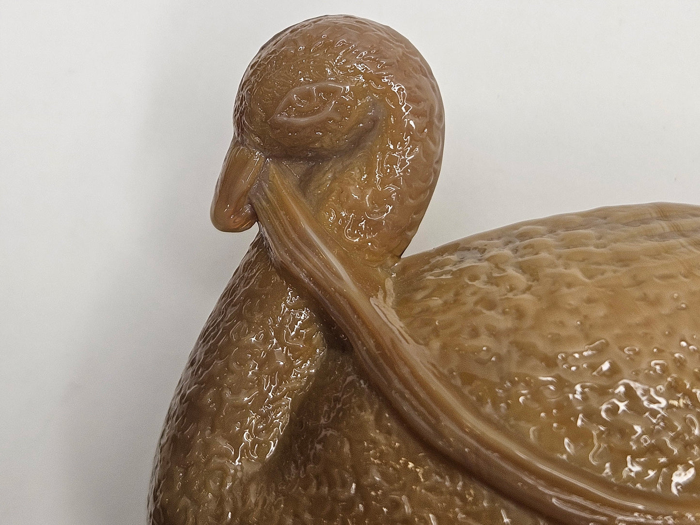Carmel Slag Glass Swan Pulling a Shell - Victorian Slag Glass Salt- Carmel Glass Salt Dish - Brown Slag Glass Swan Pulling Shell - 5" Long