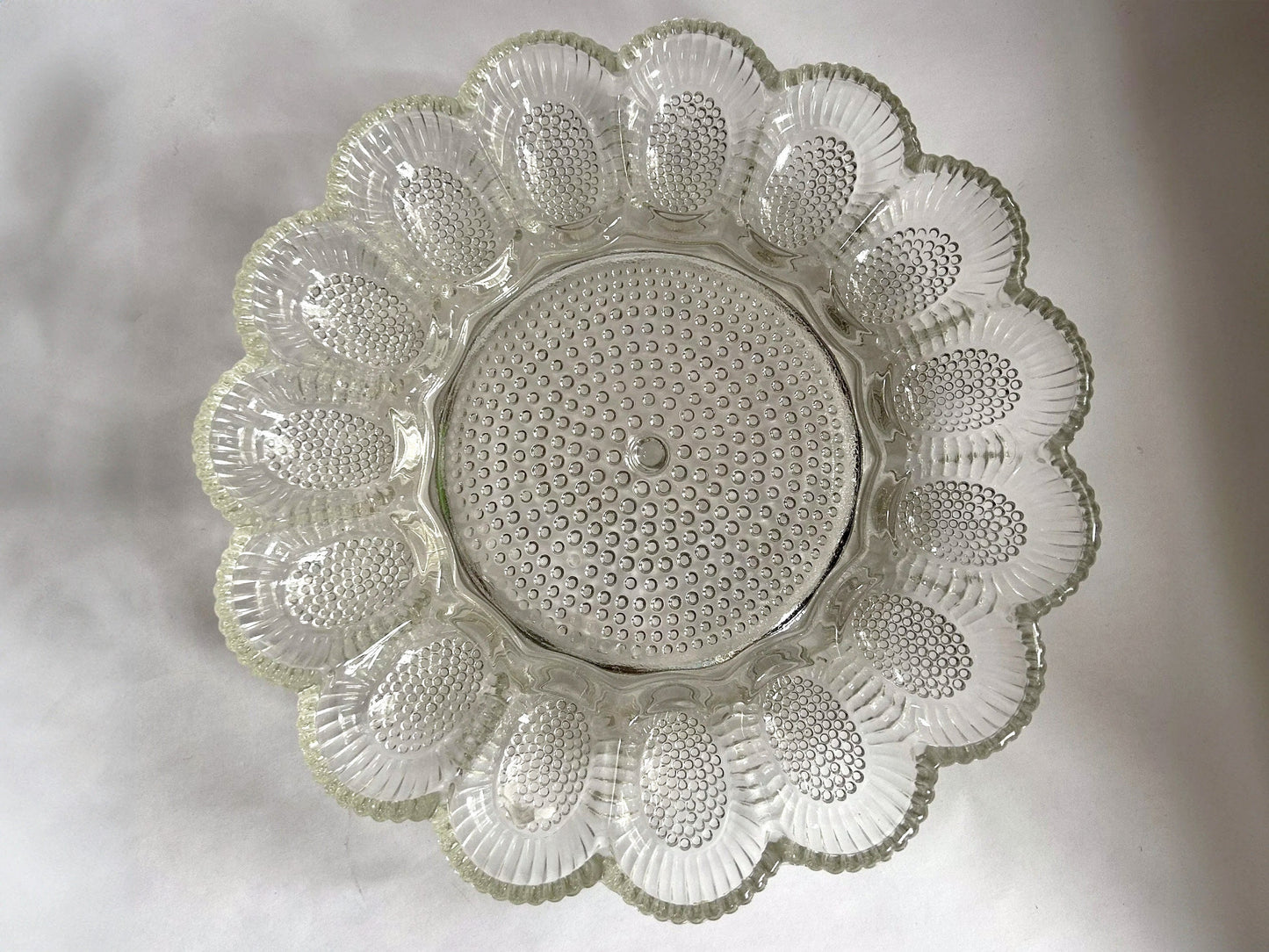 Depression glass Deviled Egg Tray - Serving Deviled Eggs at Table - Very Clear Bright Glass Deviled Egg Plate - Tray holds 15 Deviled Eggs
