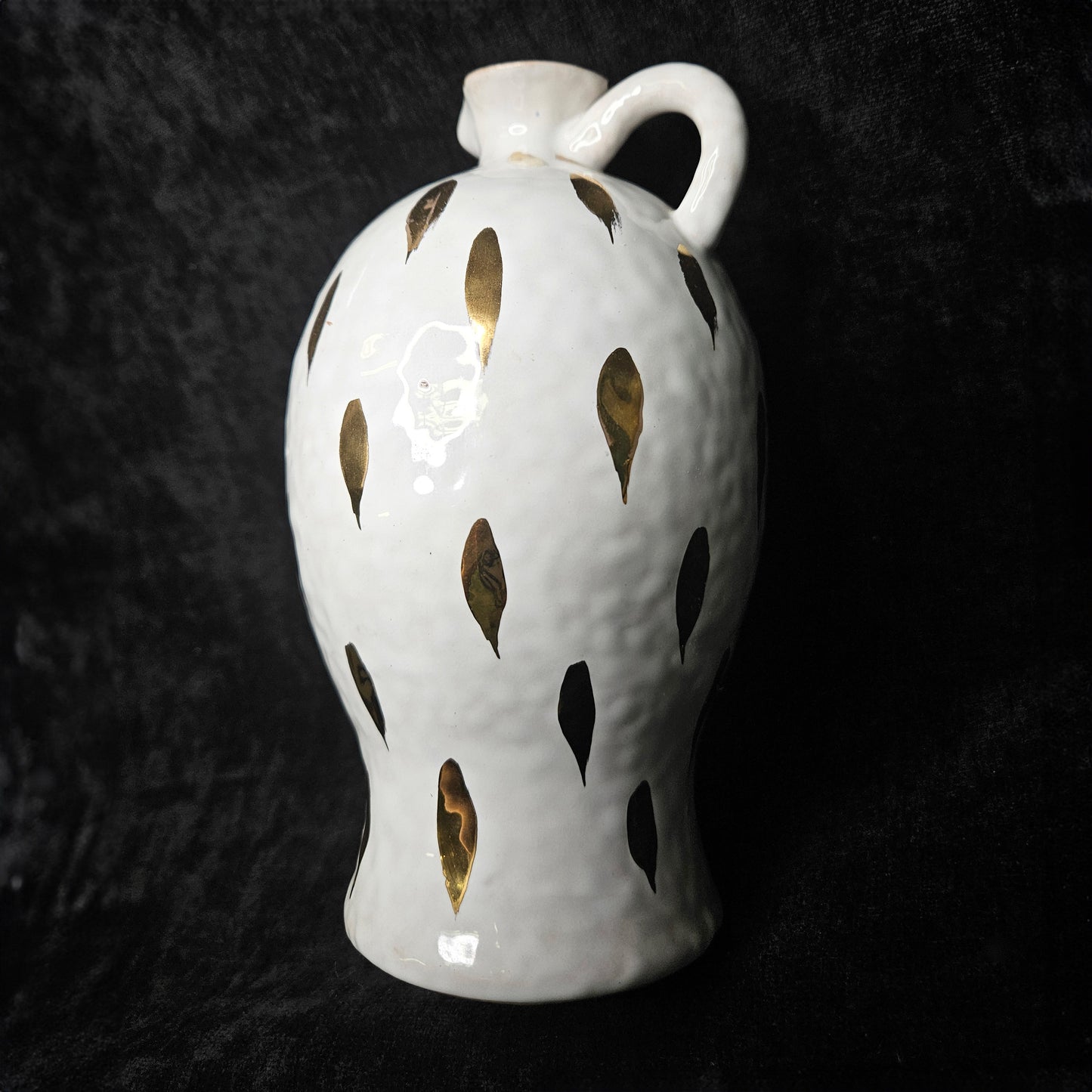 Italian Mid Century Modern Hand Thrown White and Gold Splashed Ewer/ Vase -Hand Painted Italian Decorative Ewer Vase -Retro Italian Art Vase
