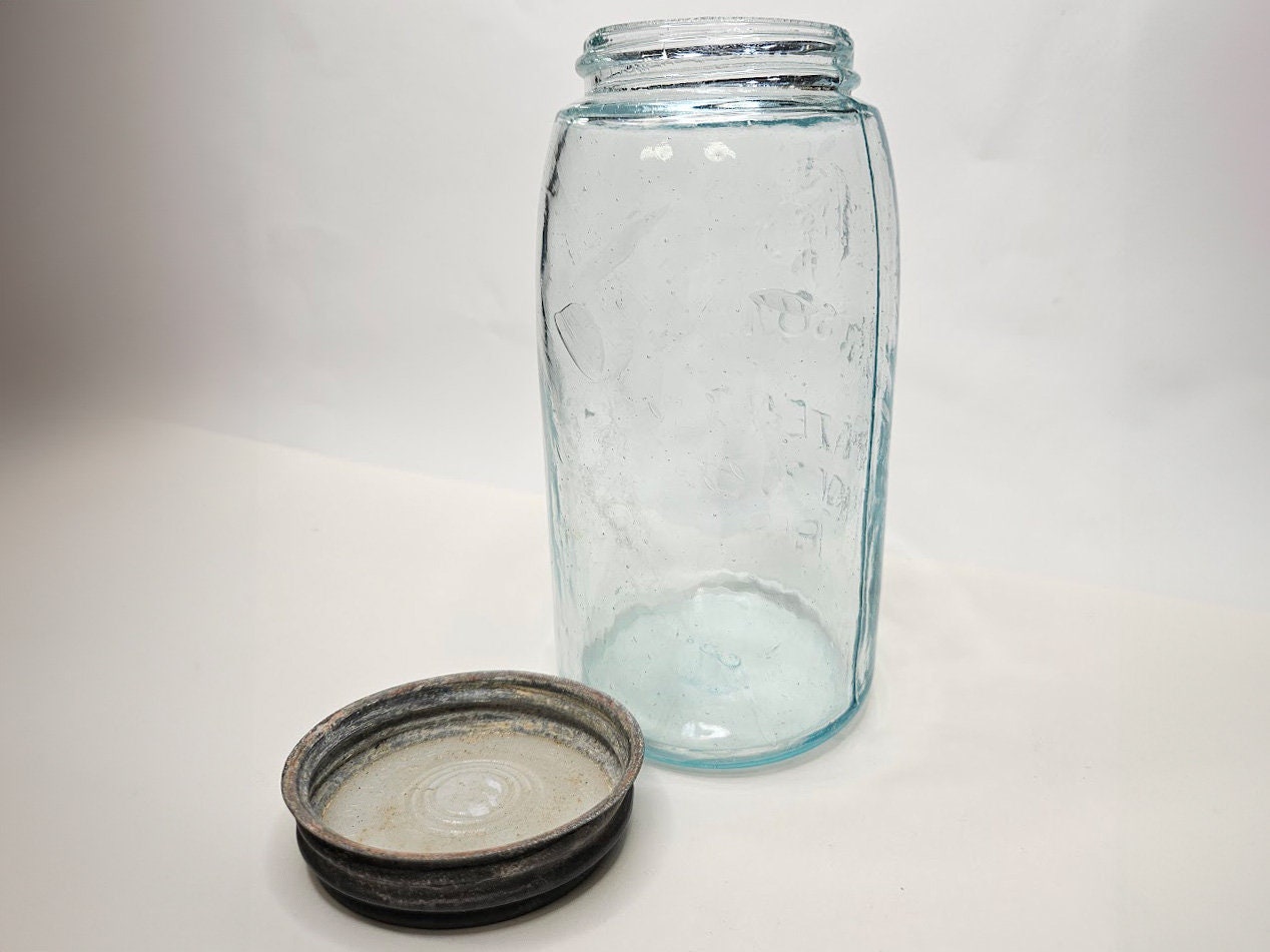 Mason's Patent Nov 30th 1858 Jar With Illinois Glass Co Logo - 1906 -1914 Glass Co Logo, # 3 on bottom - RARE Aqua Fruit Jar early 1900s