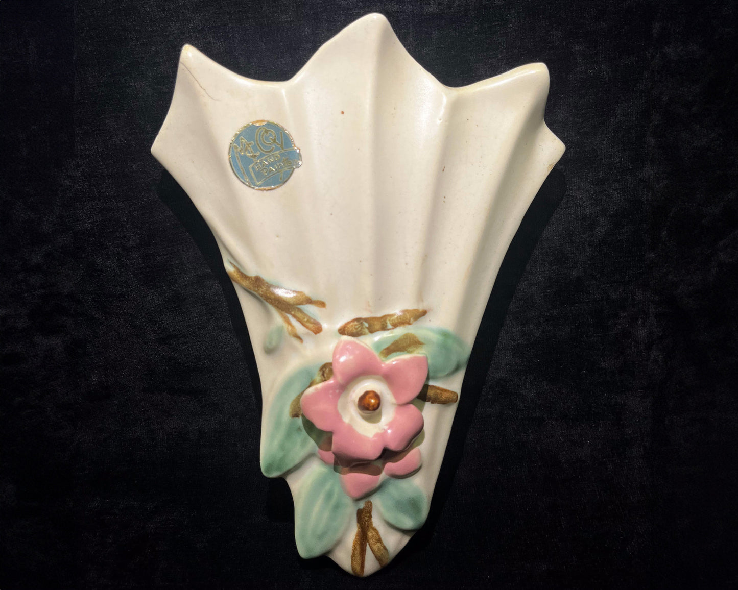 McCoy Hand Painted Blossomtime Wall Pocket - With Original Logo Tag