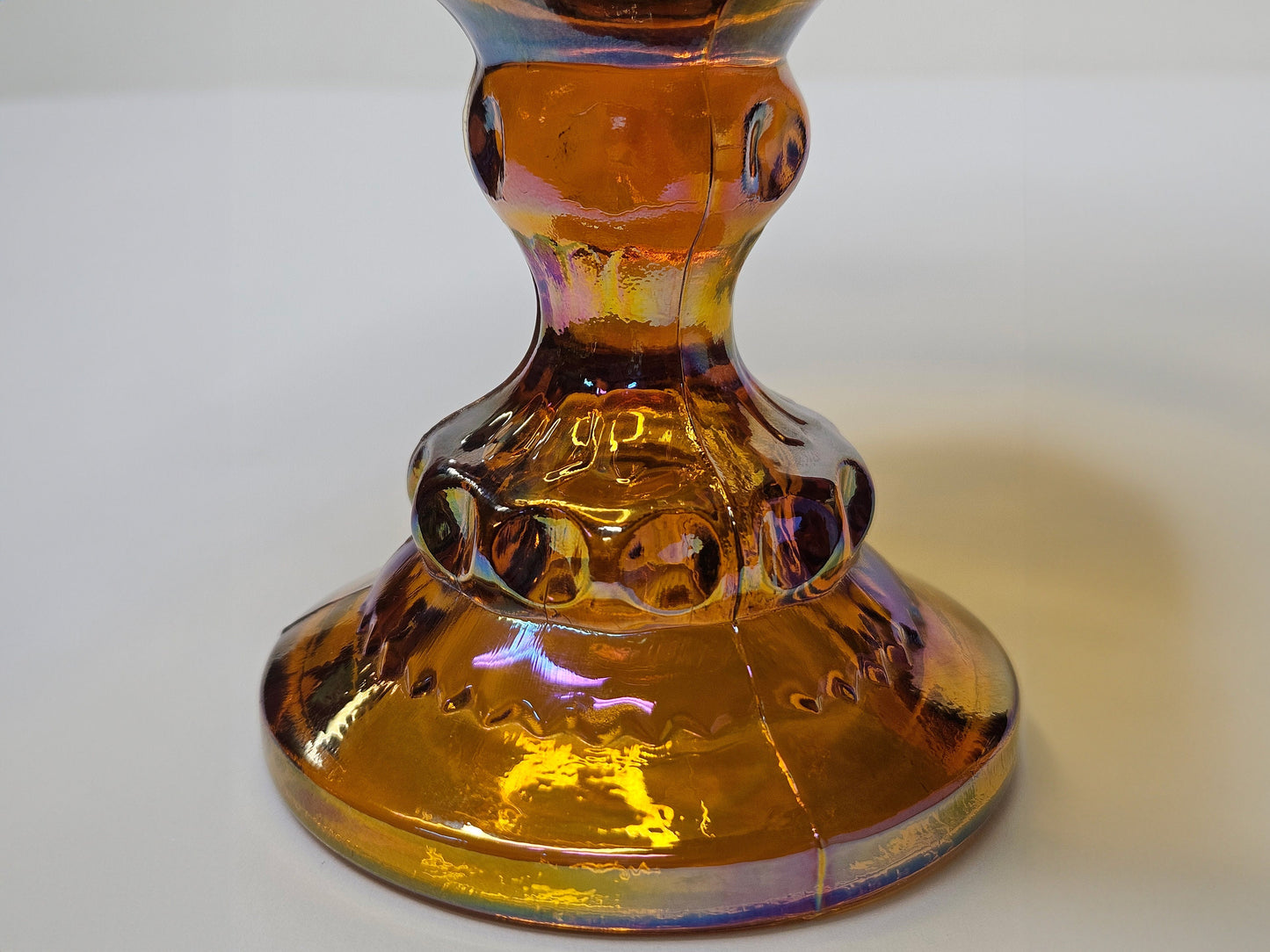 Indiana Iridescent Carnival Glass - Kings Crown Orange Amber Compote - Carnival Glass Candy Dish - Mid Century Modern 1970s