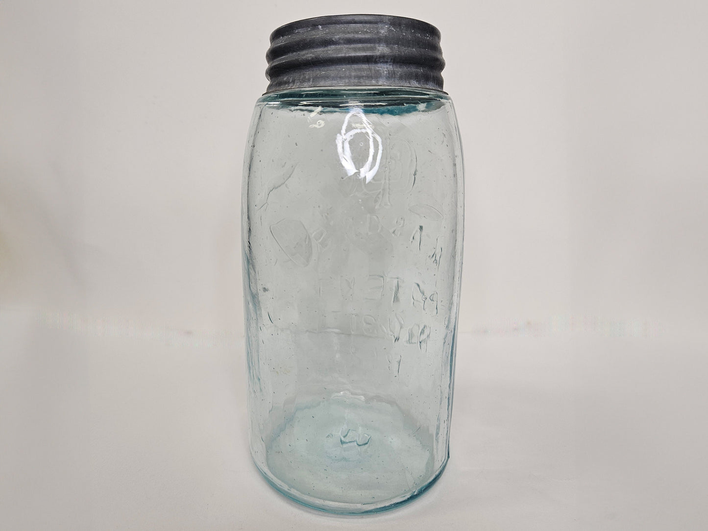 Mason's Patent Nov 30th 1858 Jar With Illinois Glass Co Logo - 1906 -1914 Glass Co Logo, # 3 on bottom - RARE Aqua Fruit Jar early 1900s