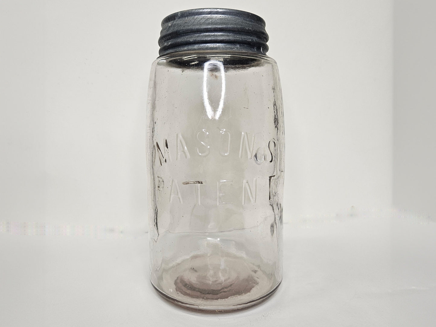 Masons Patent Jar And Lid - Mason Jar with Square Shoulders - Pale Lavender Glass Mason's Patented Canning Jar - Hard To Find Color in Qt Jar