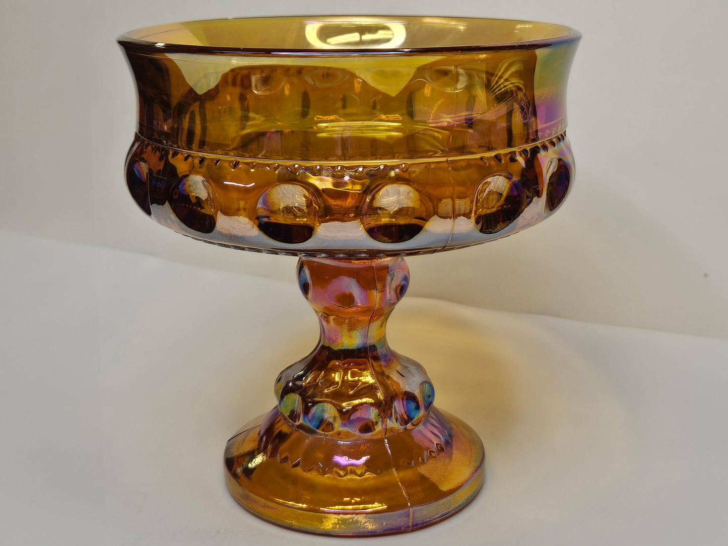 Indiana Iridescent Carnival Glass - Kings Crown Orange Amber Compote - Carnival Glass Candy Dish - Mid Century Modern 1970s