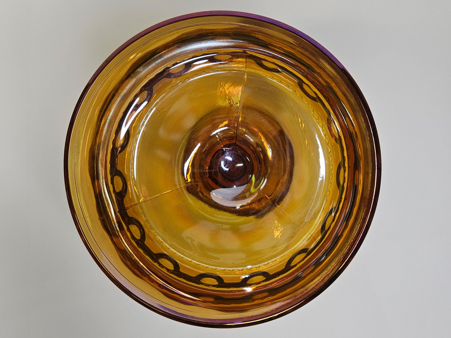 Indiana Iridescent Carnival Glass - Kings Crown Orange Amber Compote - Carnival Glass Candy Dish - Mid Century Modern 1970s