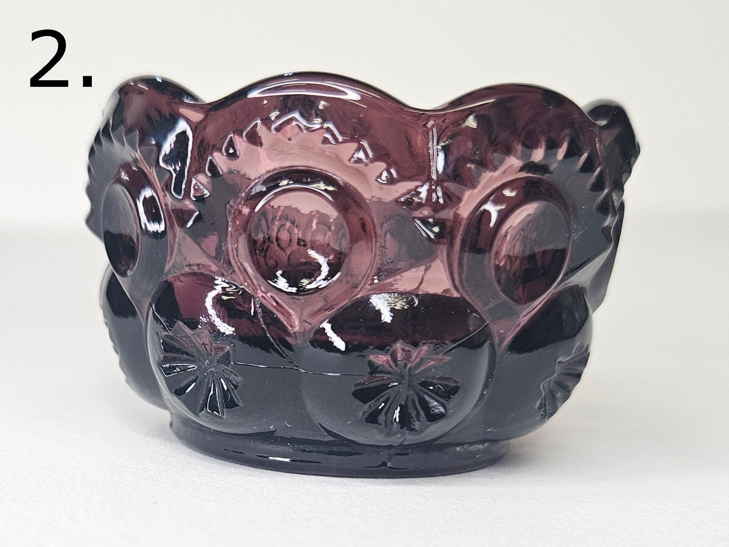 RARE Amethyst Plum Purple Pressed Glass - L.E. Smith Stars And Moon Amethyst Toothpick Holder and Amethyst Salt Cellar - 2 Sold Individually