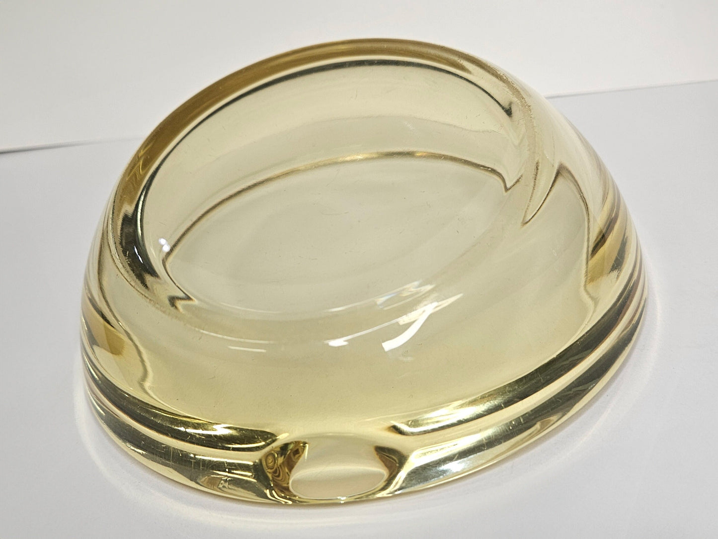 Yellow Vaseline Glass Ash Tray- Viking Art Horseshoe Dish Cambridge Glass