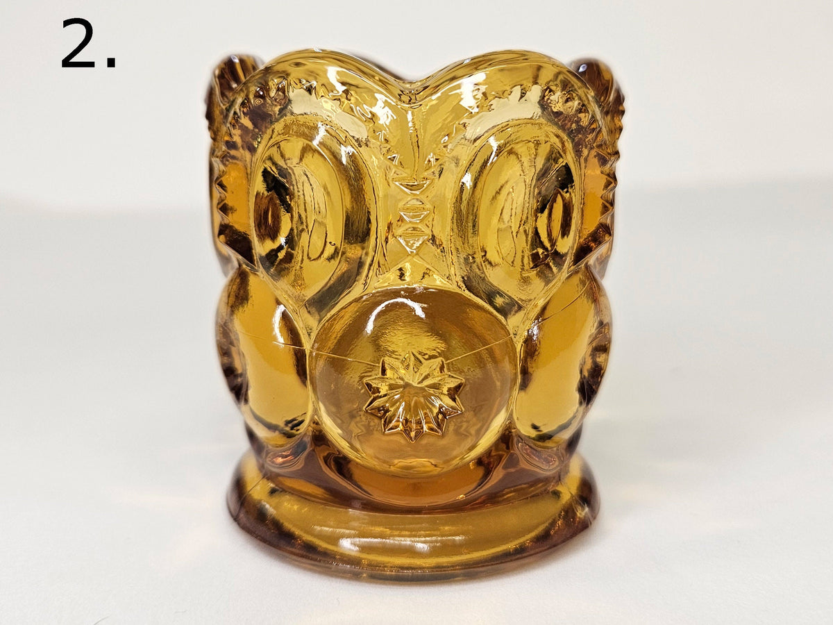 L. E. Smith Honey Amber Color Moon And Stars - Toothpick Holder And Salt Cellars- Glass Dip Dish- Sold Individually