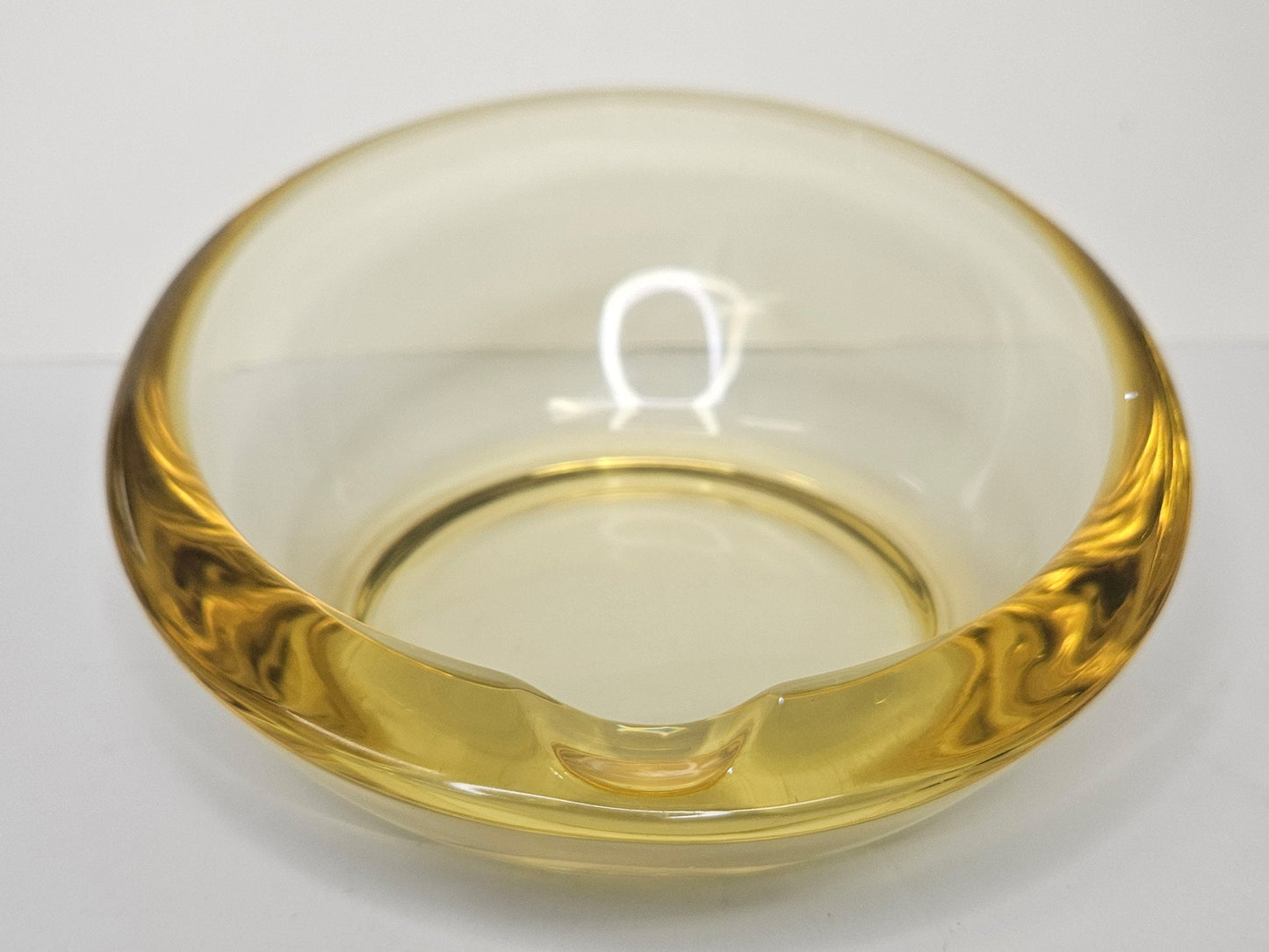 Yellow Vaseline Glass Ash Tray- Viking Art Horseshoe Dish Cambridge Glass