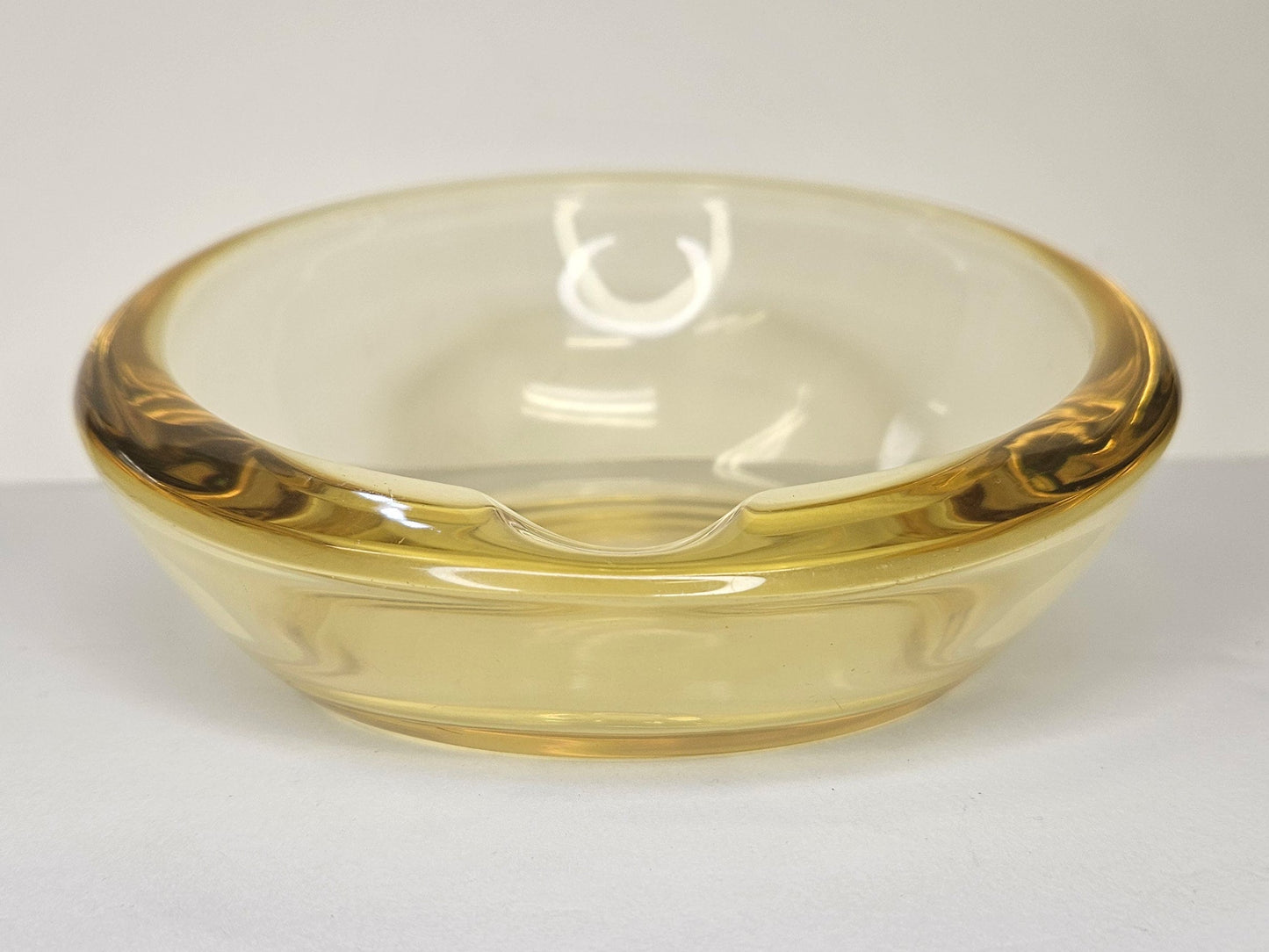 Yellow Vaseline Glass Ash Tray- Viking Art Horseshoe Dish Cambridge Glass