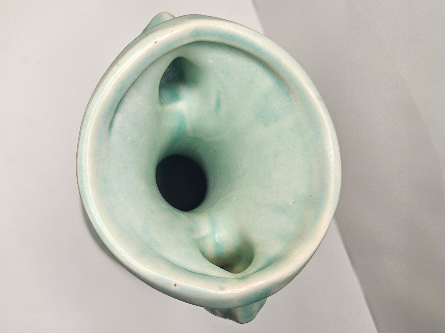 McCoy 1940s Matte Turquoise 9.5" H Vase - Two Handled McCoy Vase- McCoy Vase with Art Deco Style - McCoy At Pottery - Elegant Vase