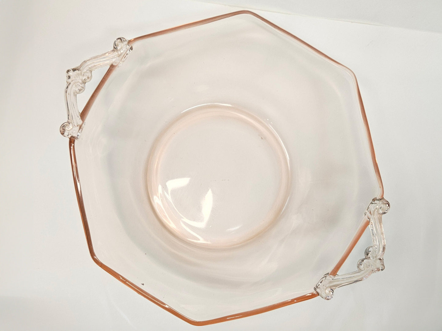 Lancaster Blush Pink Handled 11" Serving Bowl- Octagon Shaped Bowl - Bread Bowl - Pink Depression Glass Vegetable bowl by Lancaster